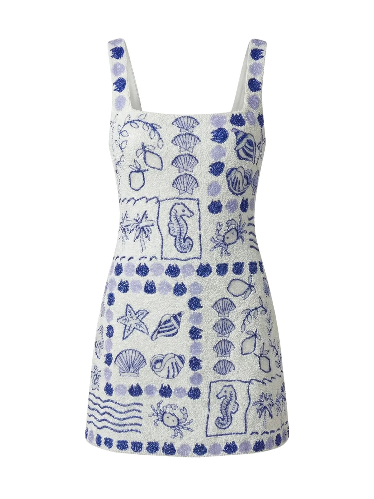 Marie Sea Dress White Blue Beaded