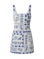 Marie Sea Dress White Blue Beaded