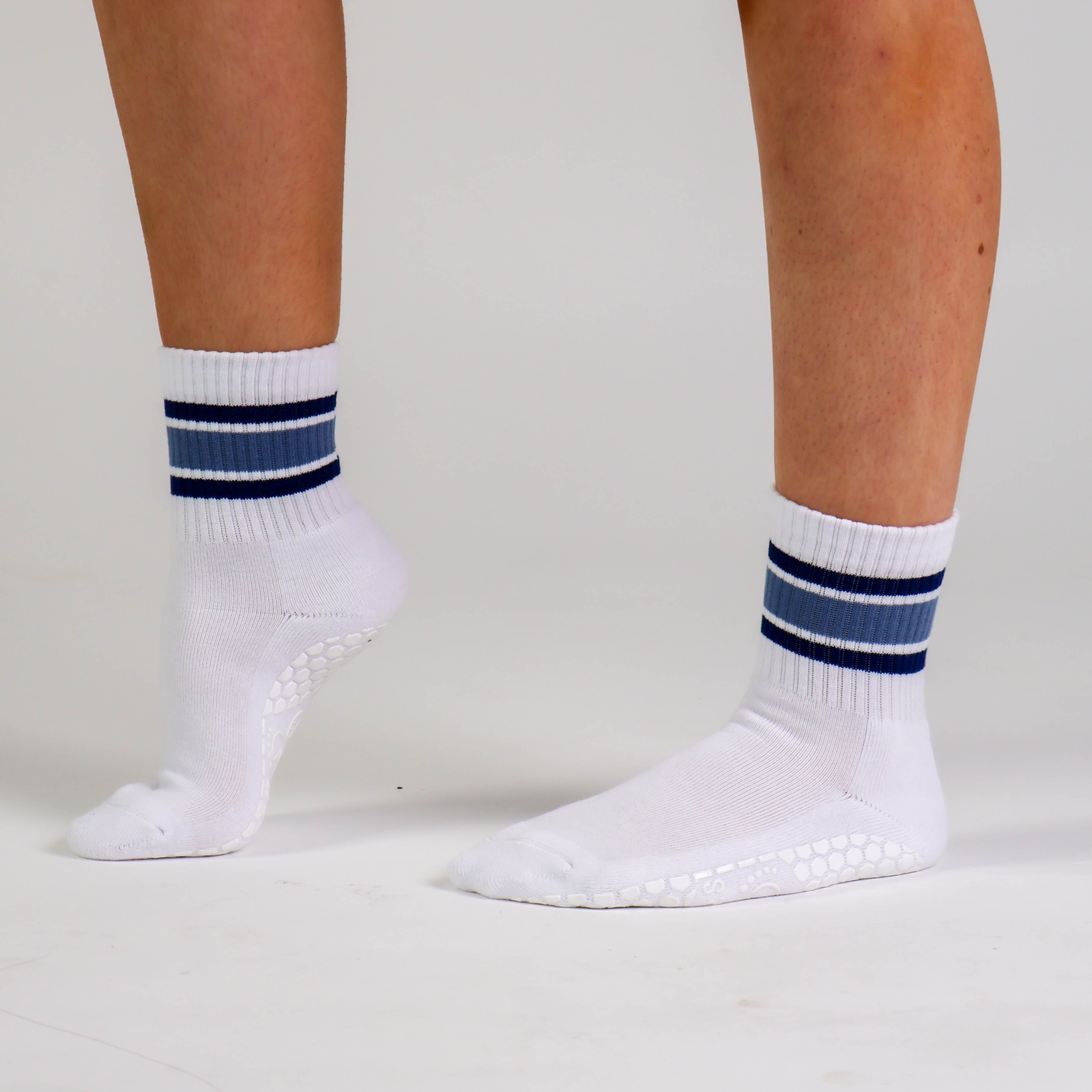 Melisoles Navy Stripe Pilates Grip Socks