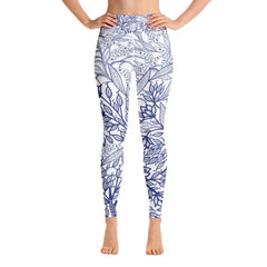 High Waist Yoga Leggings in Flower Drawing