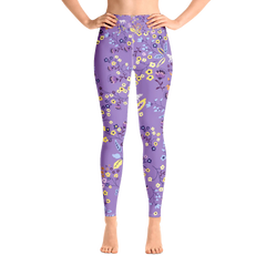 High Waist Yoga Leggings in Purple Garden