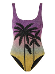 Palm Dusk Scoop Swimsuit Black Palm Tree - Purple Ombre