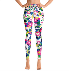 High Waist Yoga Leggings in Pink Garden