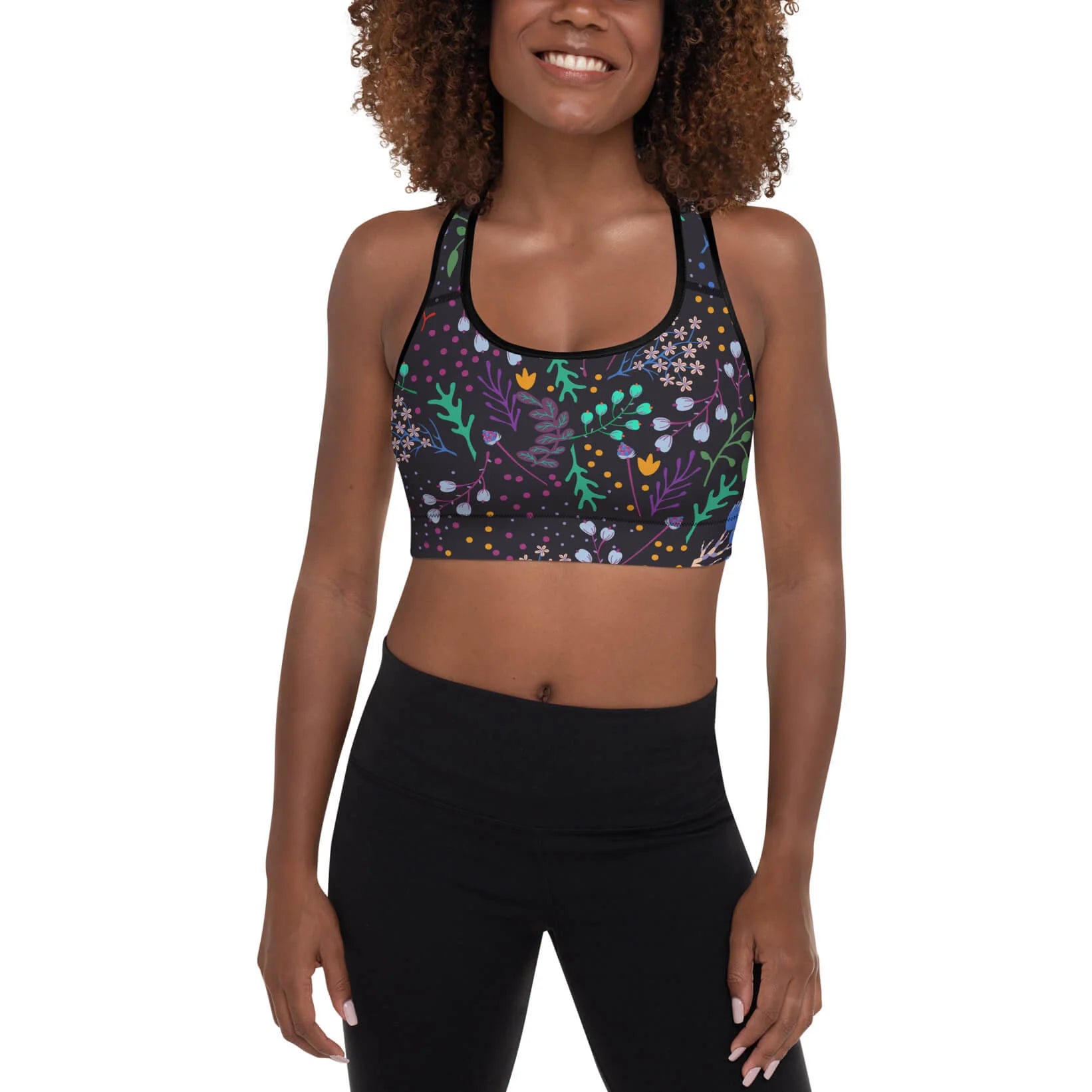 Sports Bra in Night Dreaming of Garden
