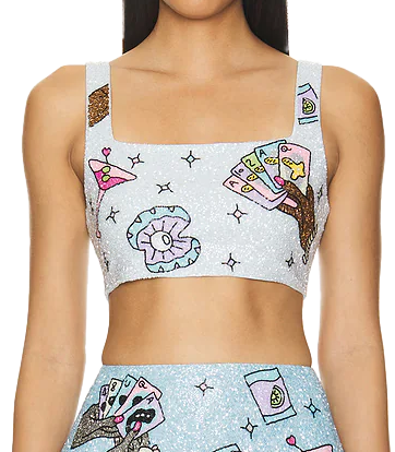 Vegas Embroidered Co-Ord Top– Blue Sparkle