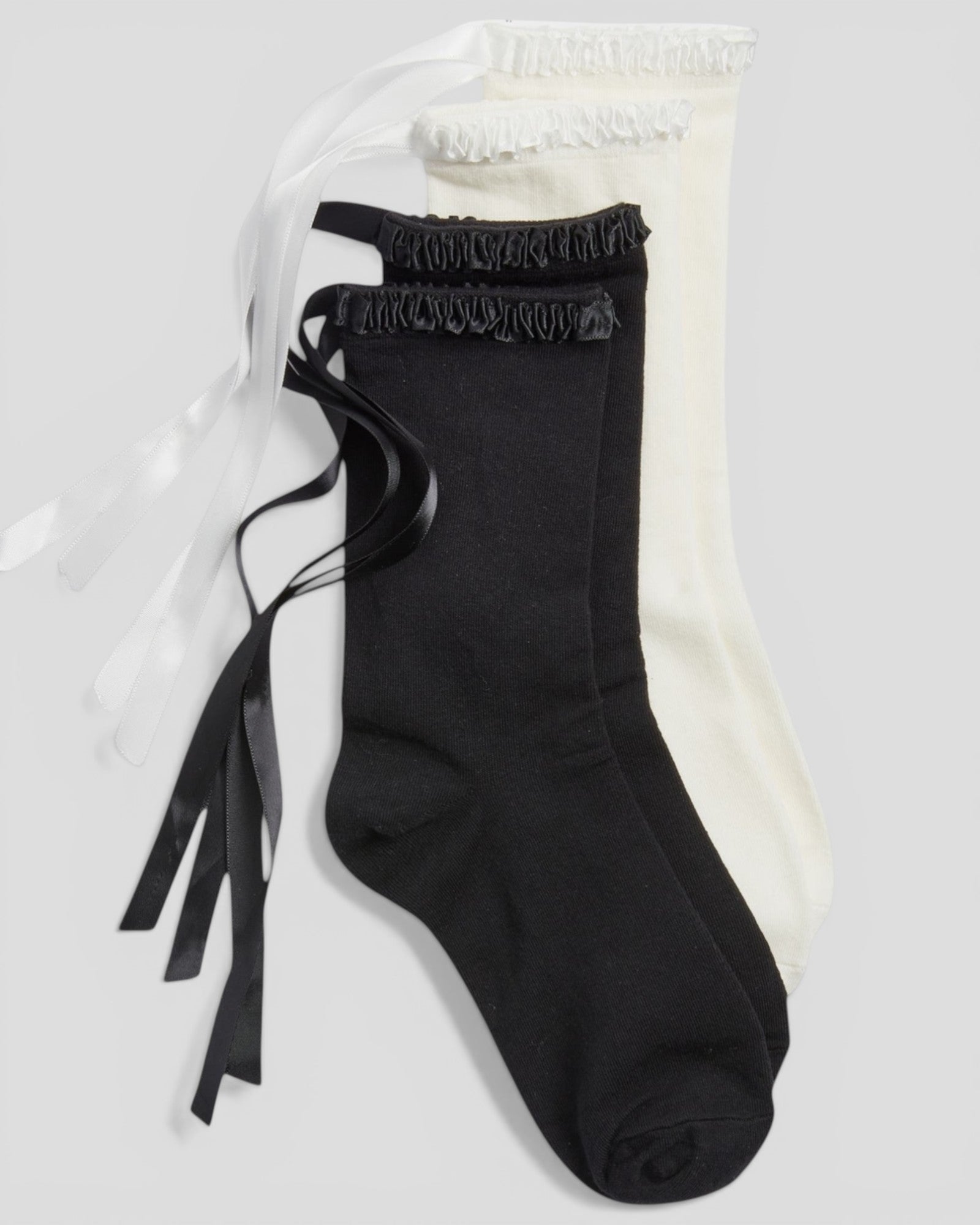Lara Satin Trim Cotton Socks - 2 Pairs
