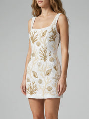 Ocean Treasure White and Gold Beaded Mini Dress