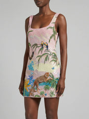 Paradise Safari Beaded Mini Dress – Pink
