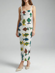 Tropical Fish Beaded Long Dress