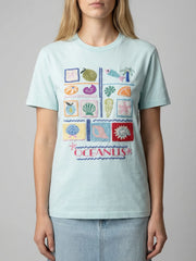 Plage Blue Tee -Tshirt Beaded