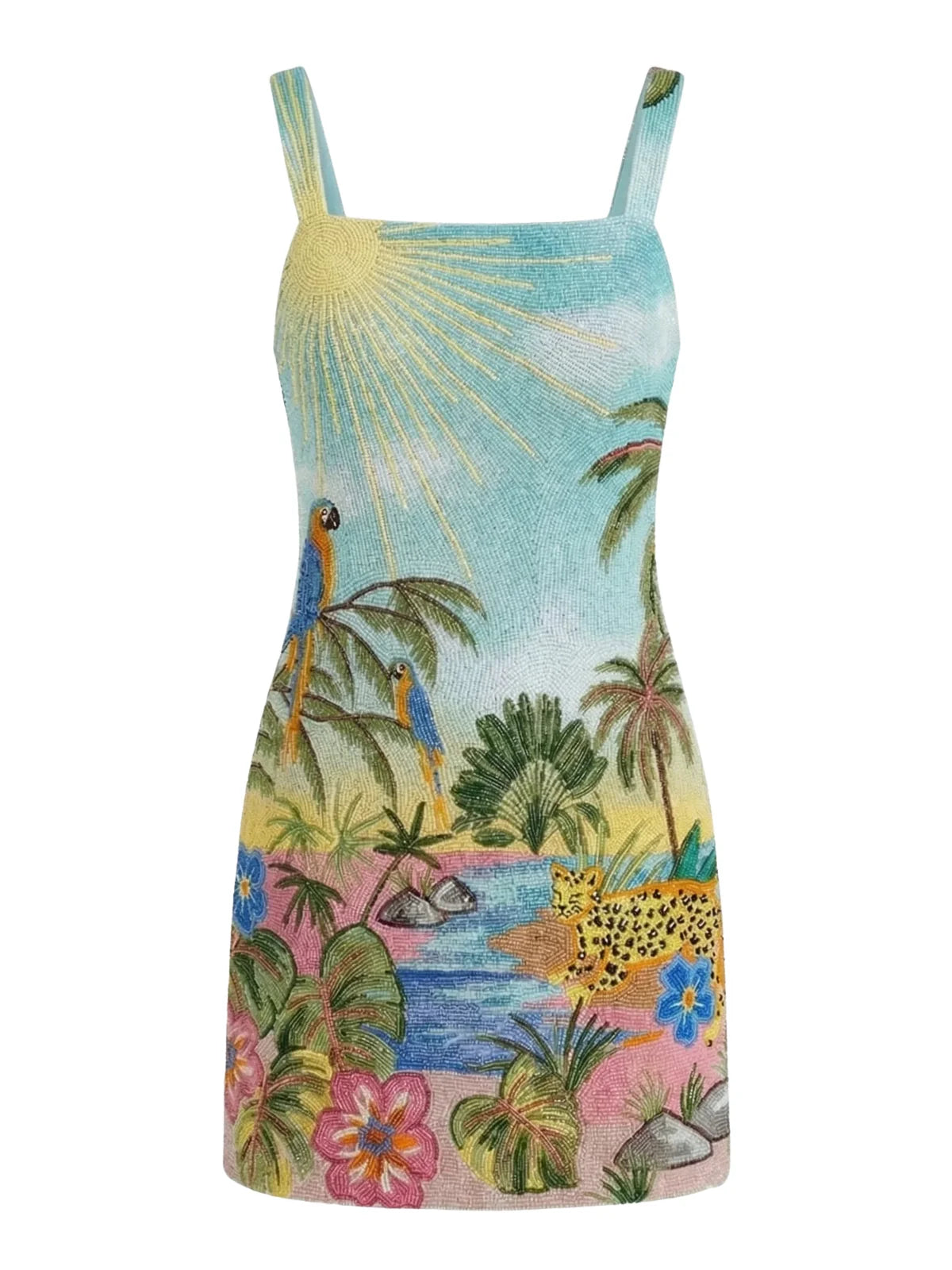 Sunshine Peacock Blue Beaded Mini Dress