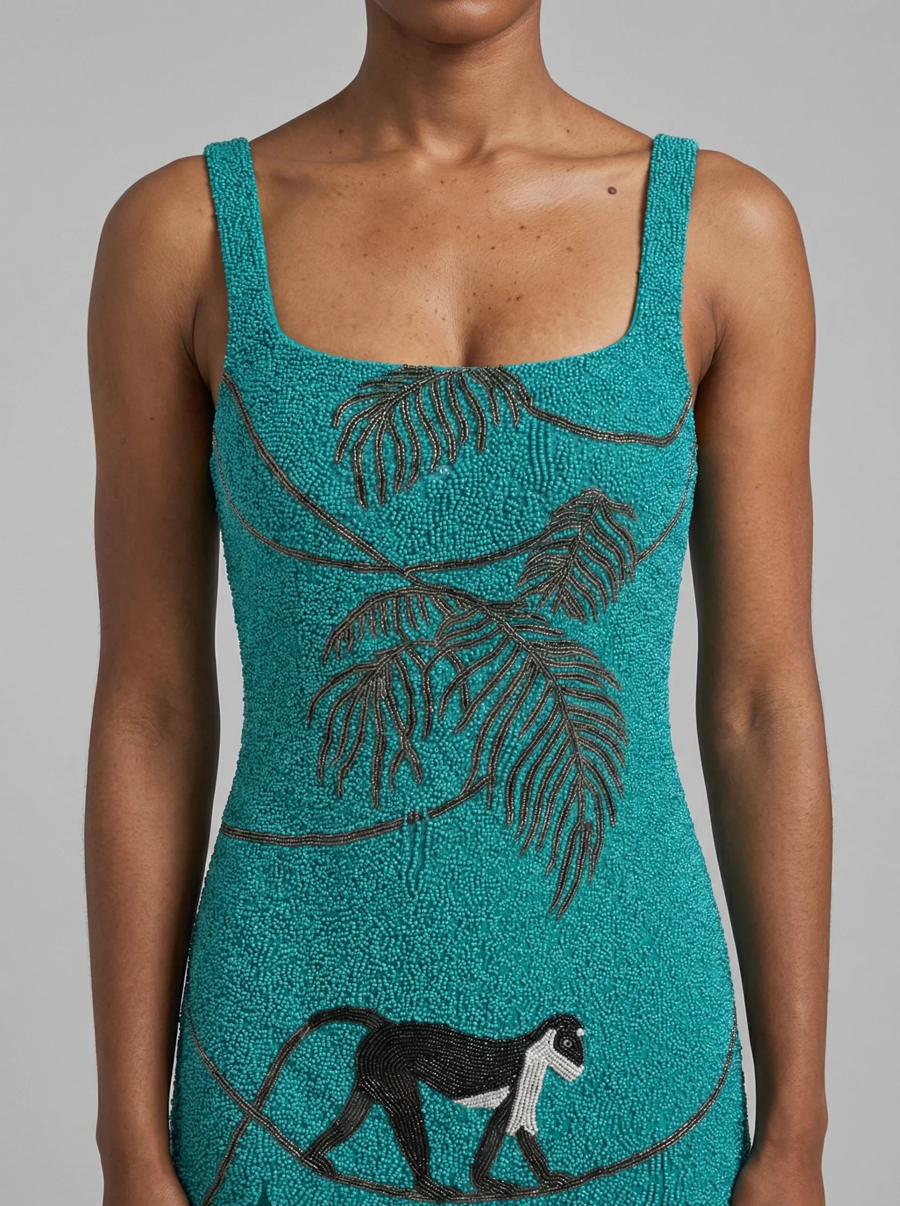 St. Barth Hand-Beaded Crystal Dress - Teal