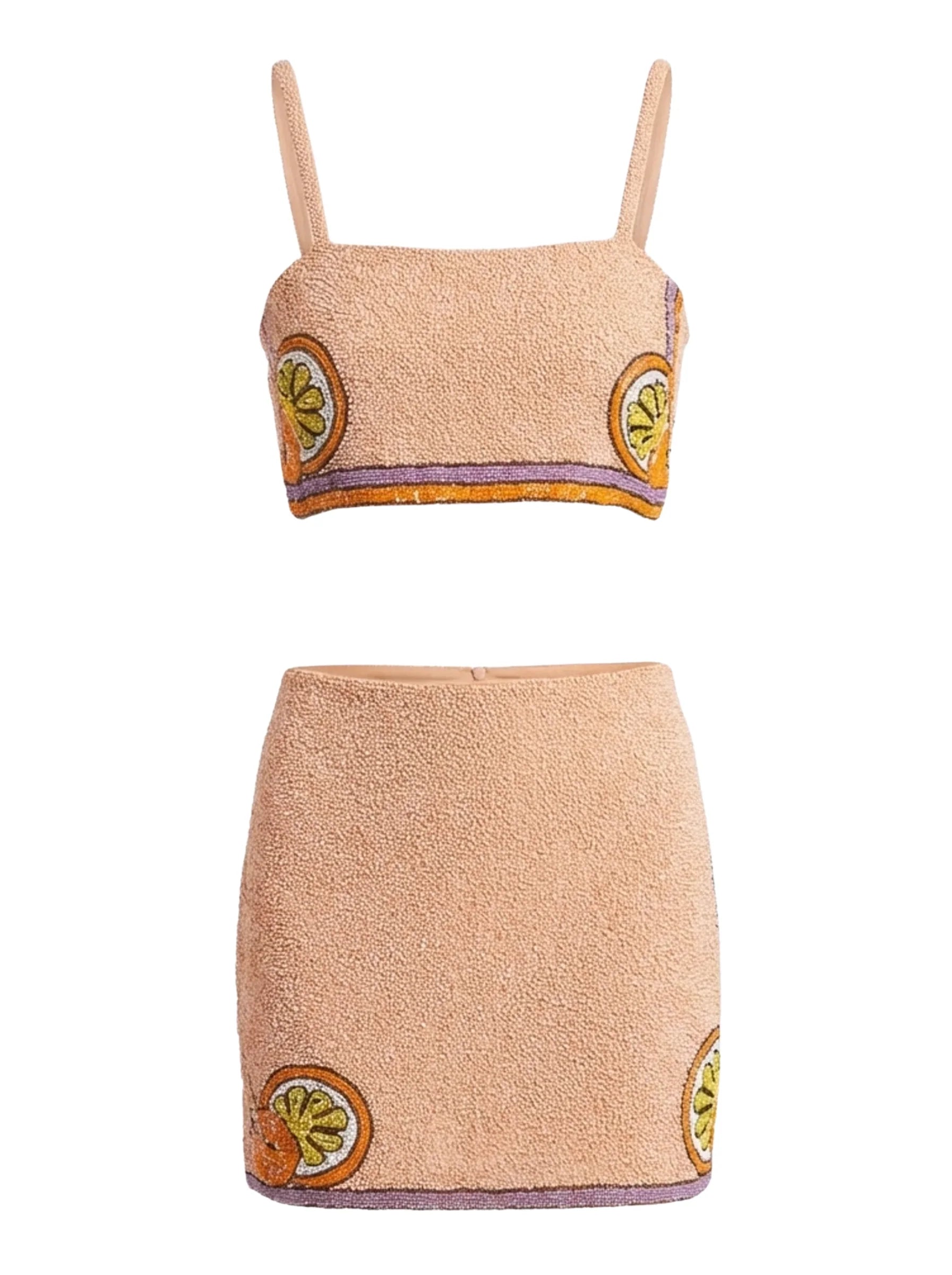 Melodie Co-Ord Hand Embroidered Crystal Top Peach