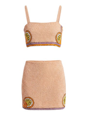 Melodie Co-Ord Hand Embroidered Crystal Top Peach