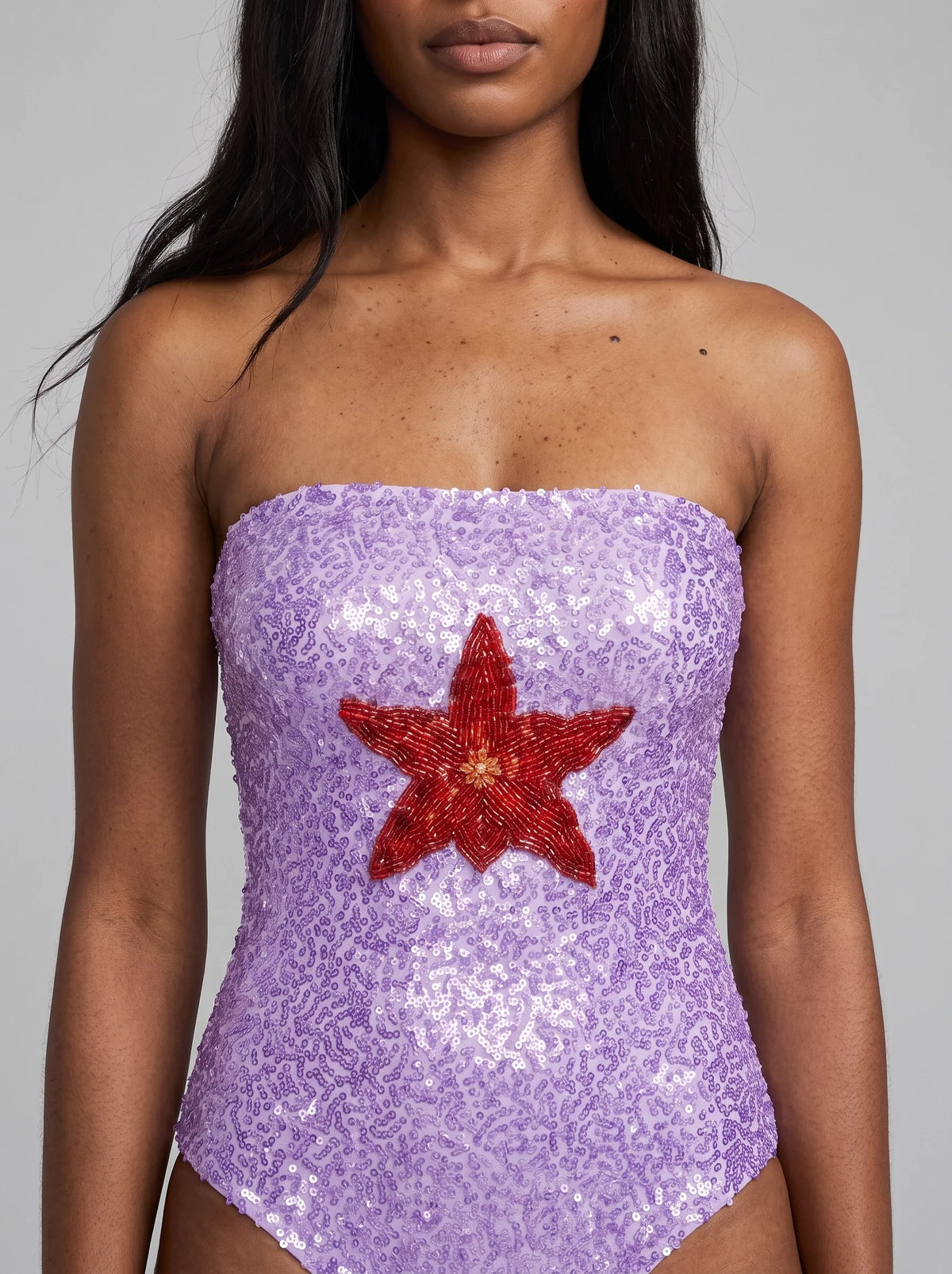 Under the Sea Hand-Embroidered Sequin Strapless Swimsuit