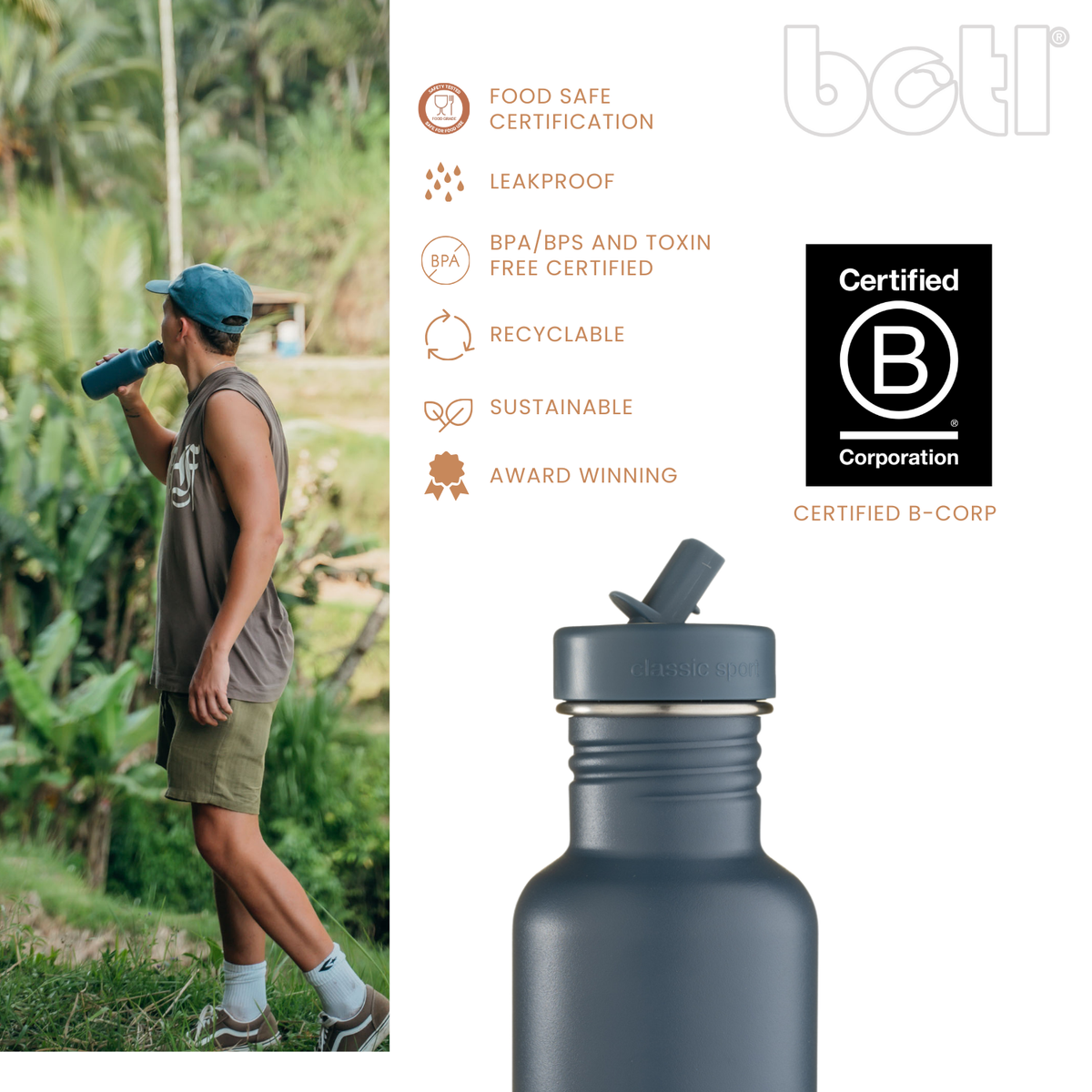 500ml Lightweight Stainless Steel - Not Insulated With Straw Cap | BOTL