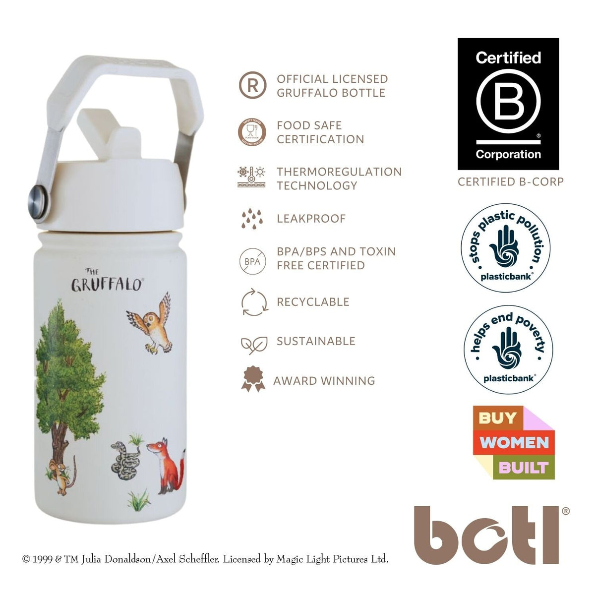 400ml Epic Gruffalo Stainless Steel Kids Water Bottle | Cream | BOTL