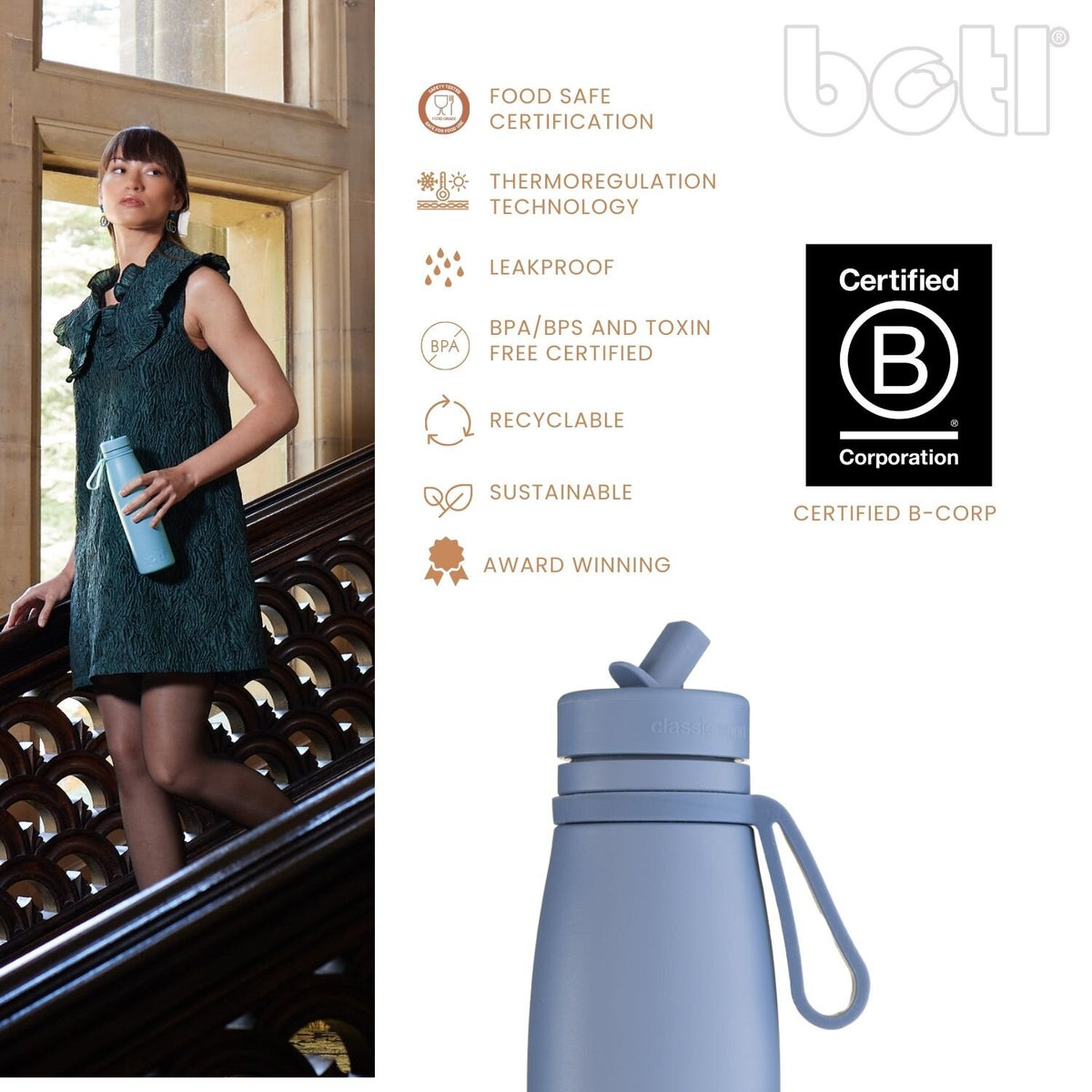 500ml Stainless Steel Insulated Bottle With Leakproof Straw Cap | BOTL | Swipe Right