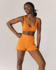 Pieva: Orange Cotton Bralette & Shorts Set