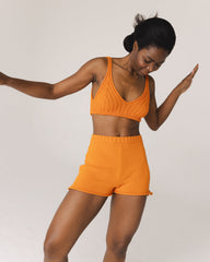 Pieva: Orange Cotton Bralette & Shorts Set