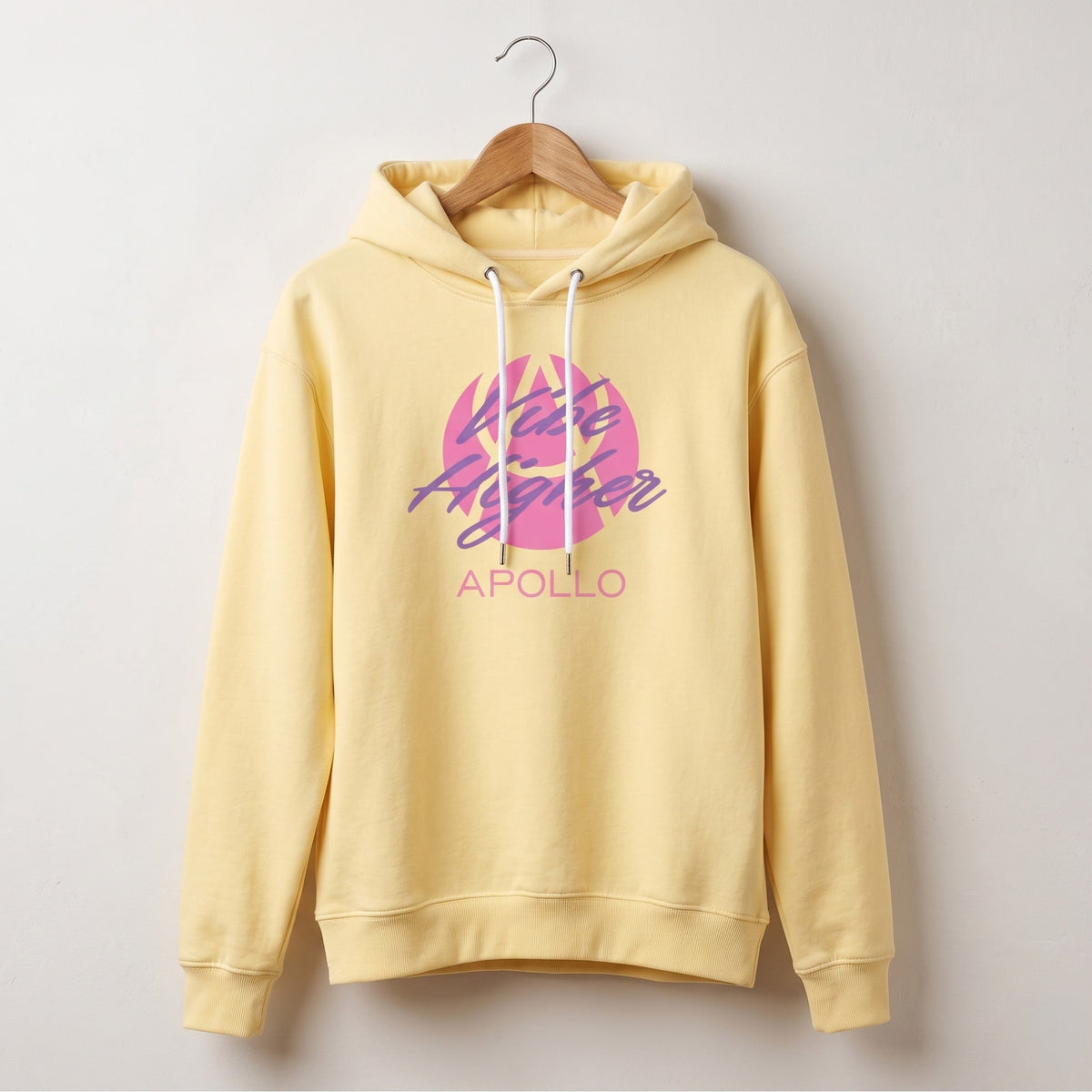 Apollo Vibe Hoodie – Retro Pink Script Lightweight Hooded Sweatshirt