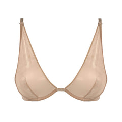 I.D. Line Deep Plunge Underwired Fine Mesh Bra Nude