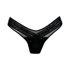 Crossing Lines Fine Mesh V-Thong Black