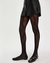 Sleek Snakeskin Tights - Black