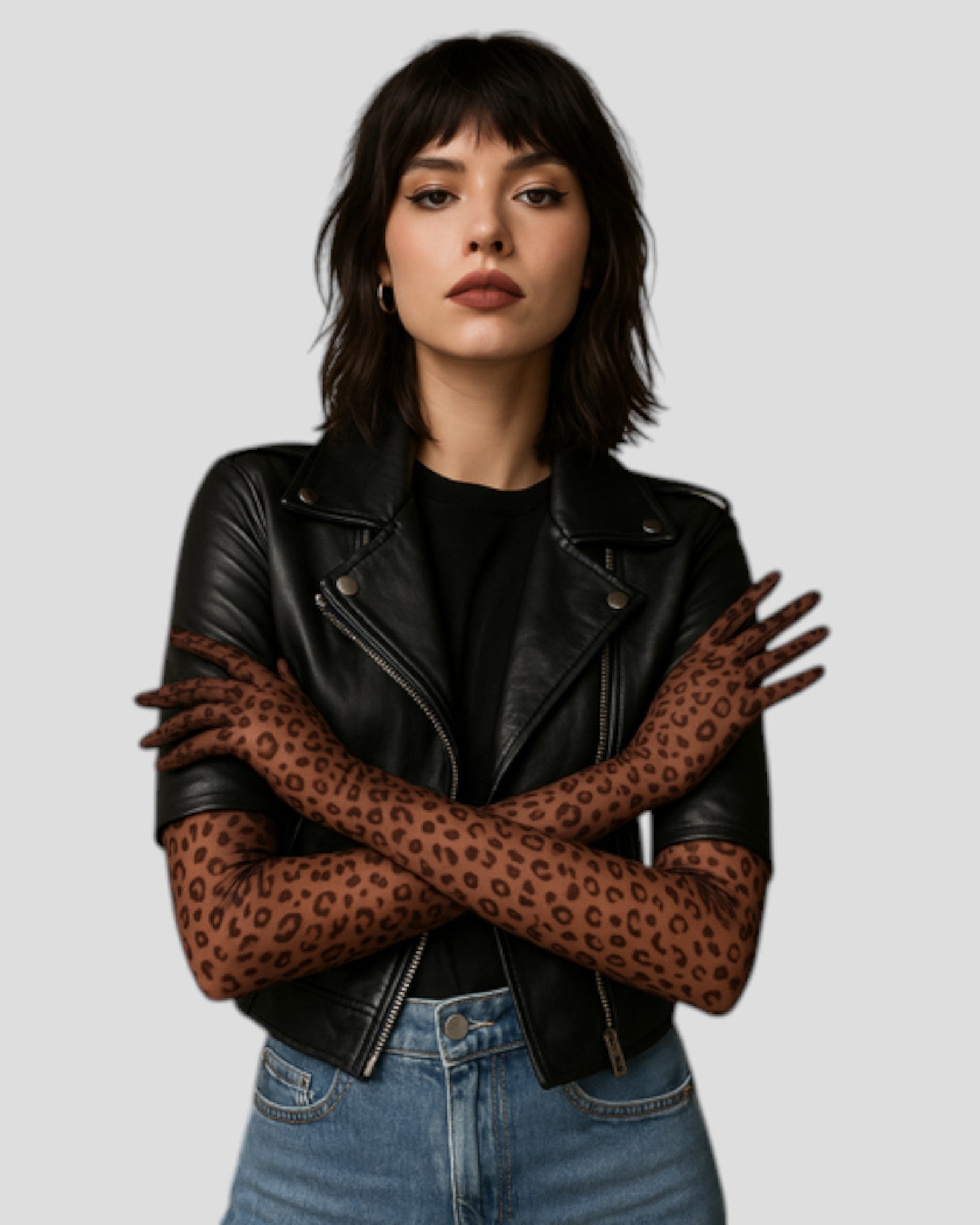 Queen Leopard Print Sheer Mesh 55cm Opera Length Glove