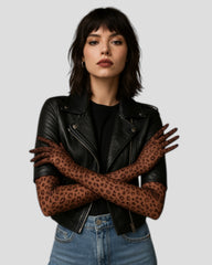 Queen Leopard Print Sheer Mesh 55cm Opera Length Glove