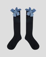 Denim Flower Tall Socks