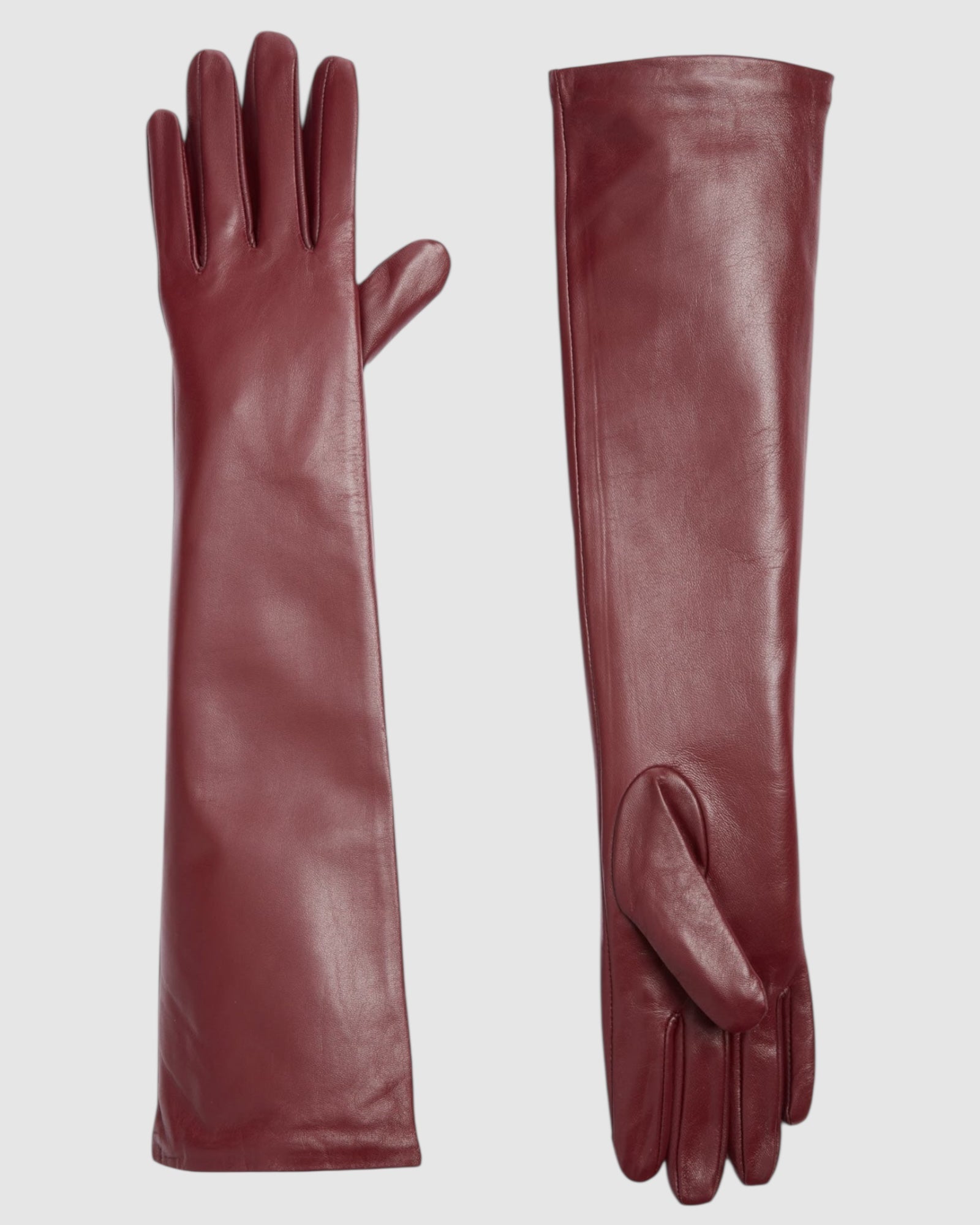 Florence Lambskin Leather Opera Length Gloves - Burgundy