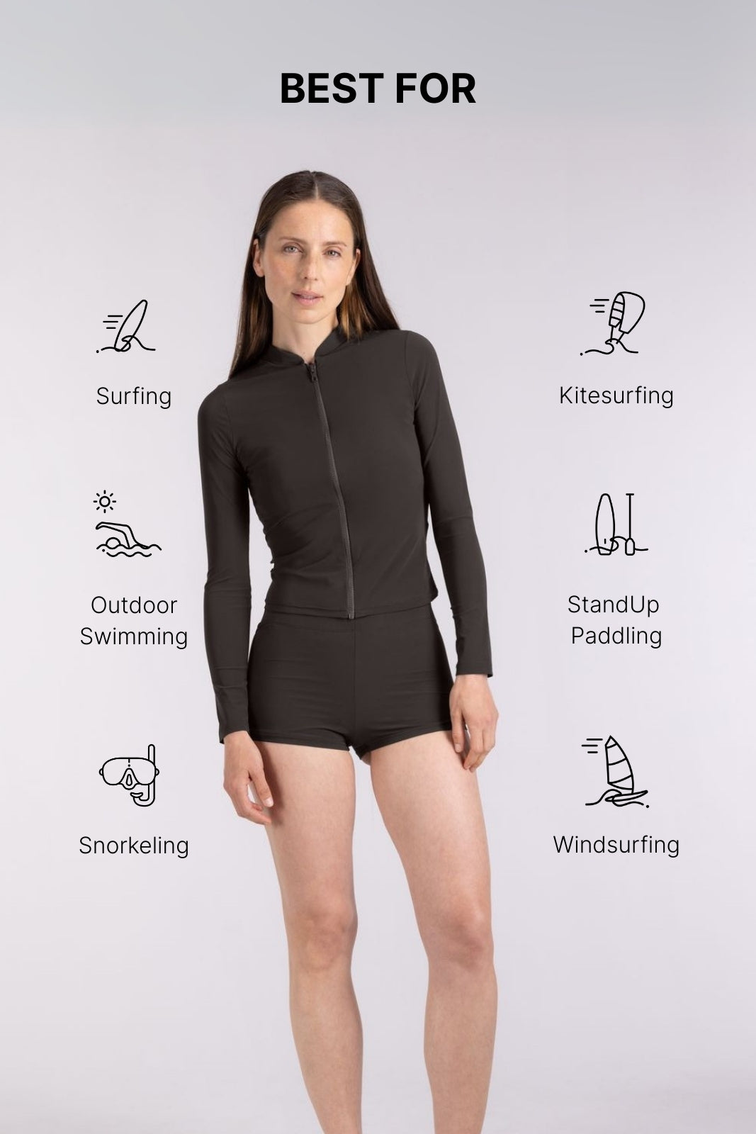 Rash Guard With Zip ― Coffee