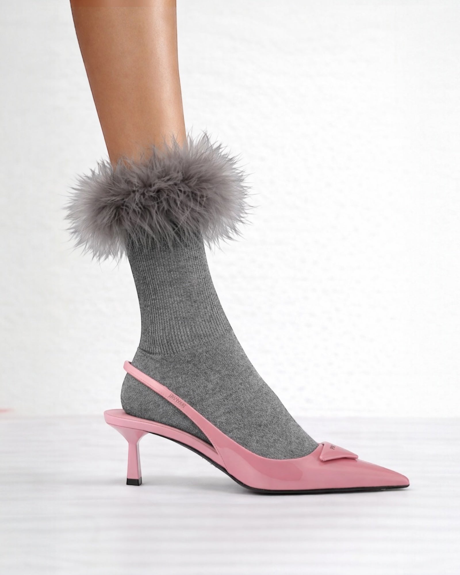 Frou-Frou Faux Fur Trim Combed Cotton Socks