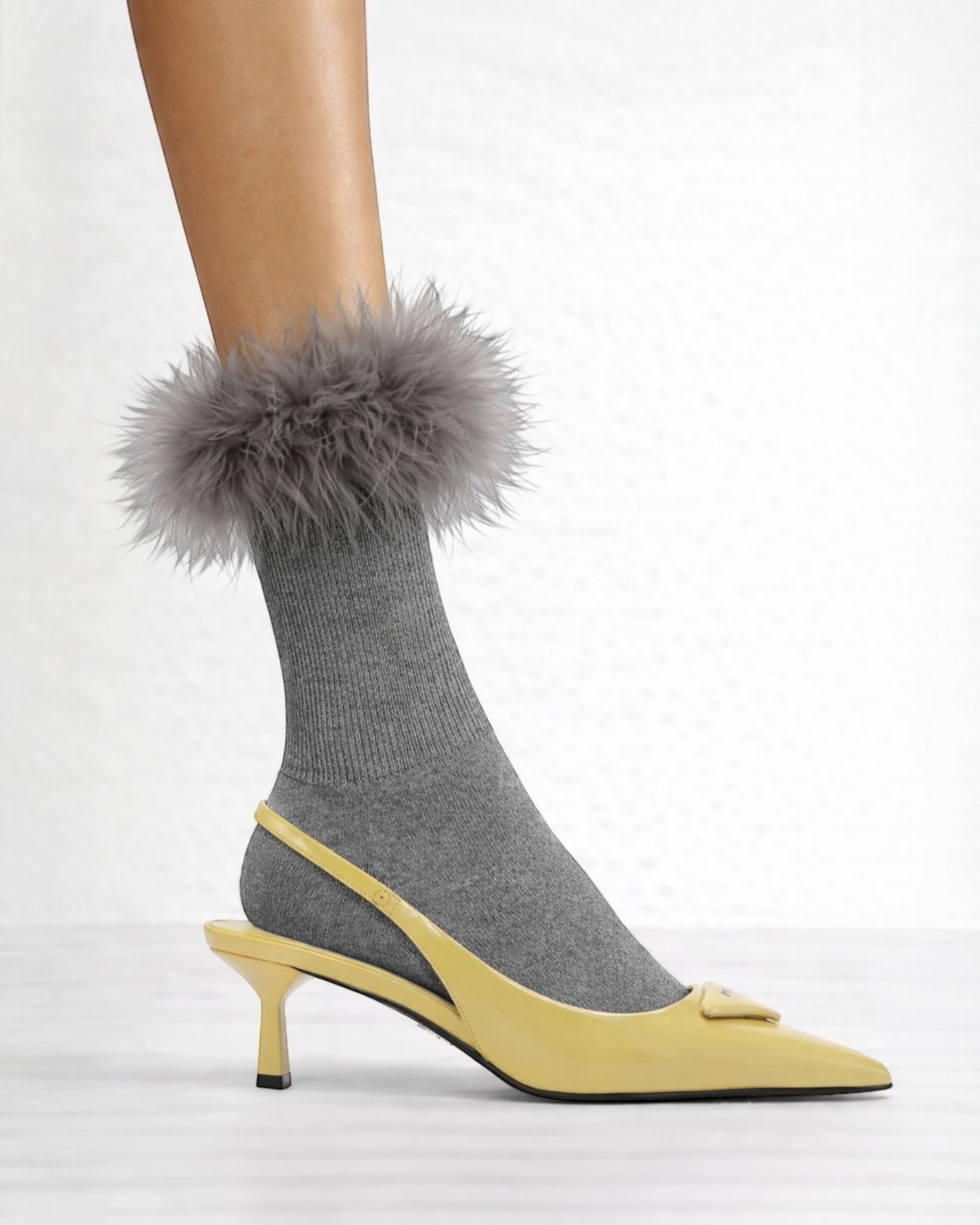 Frou-Frou Faux Fur Trim Combed Cotton Socks