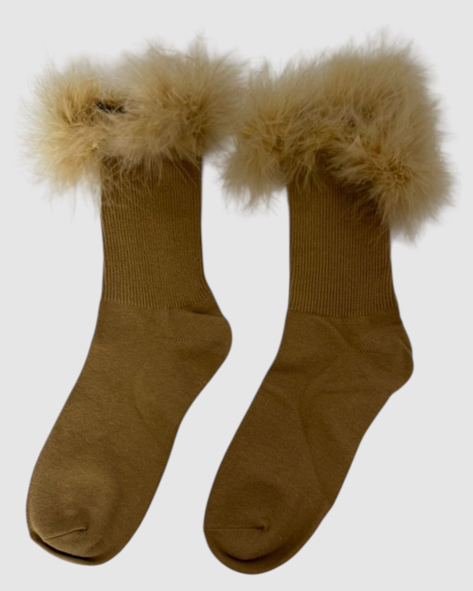 Frou-Frou Faux Fur Trim Combed Cotton Socks