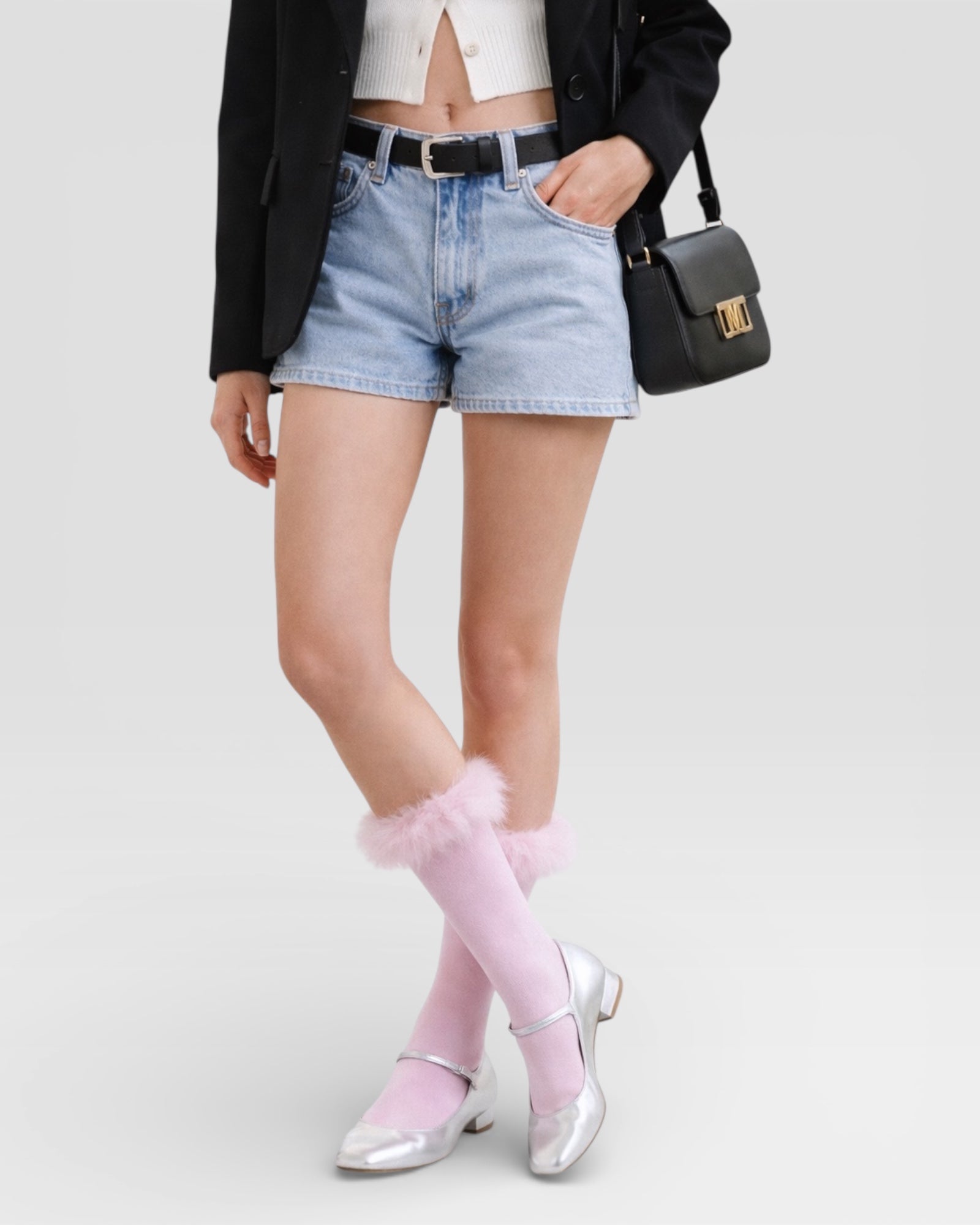 Frou-Frou Faux Fur Trim Combed Cotton Socks