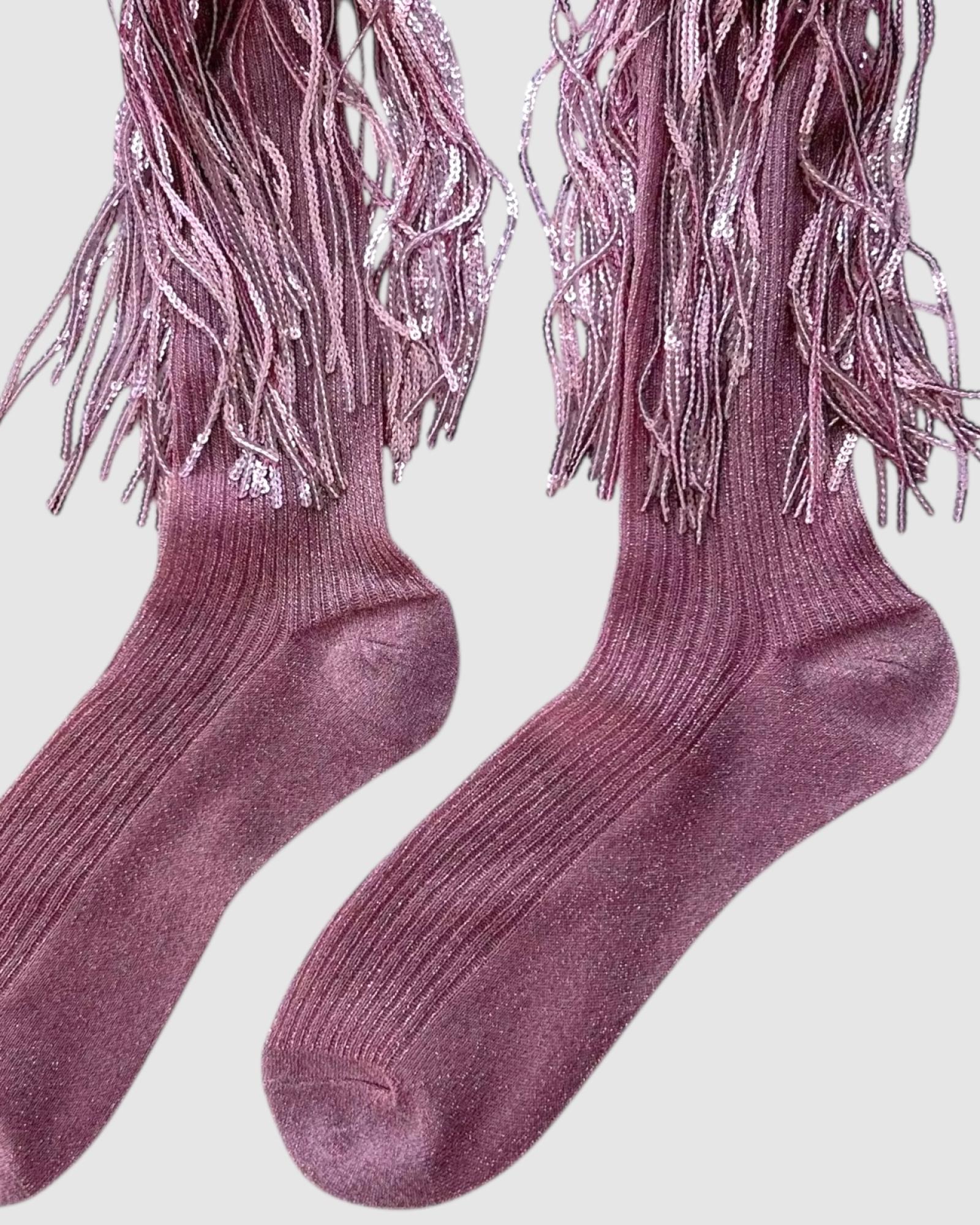 Stevie Metallic Lurex Socks With Glitter Fringe