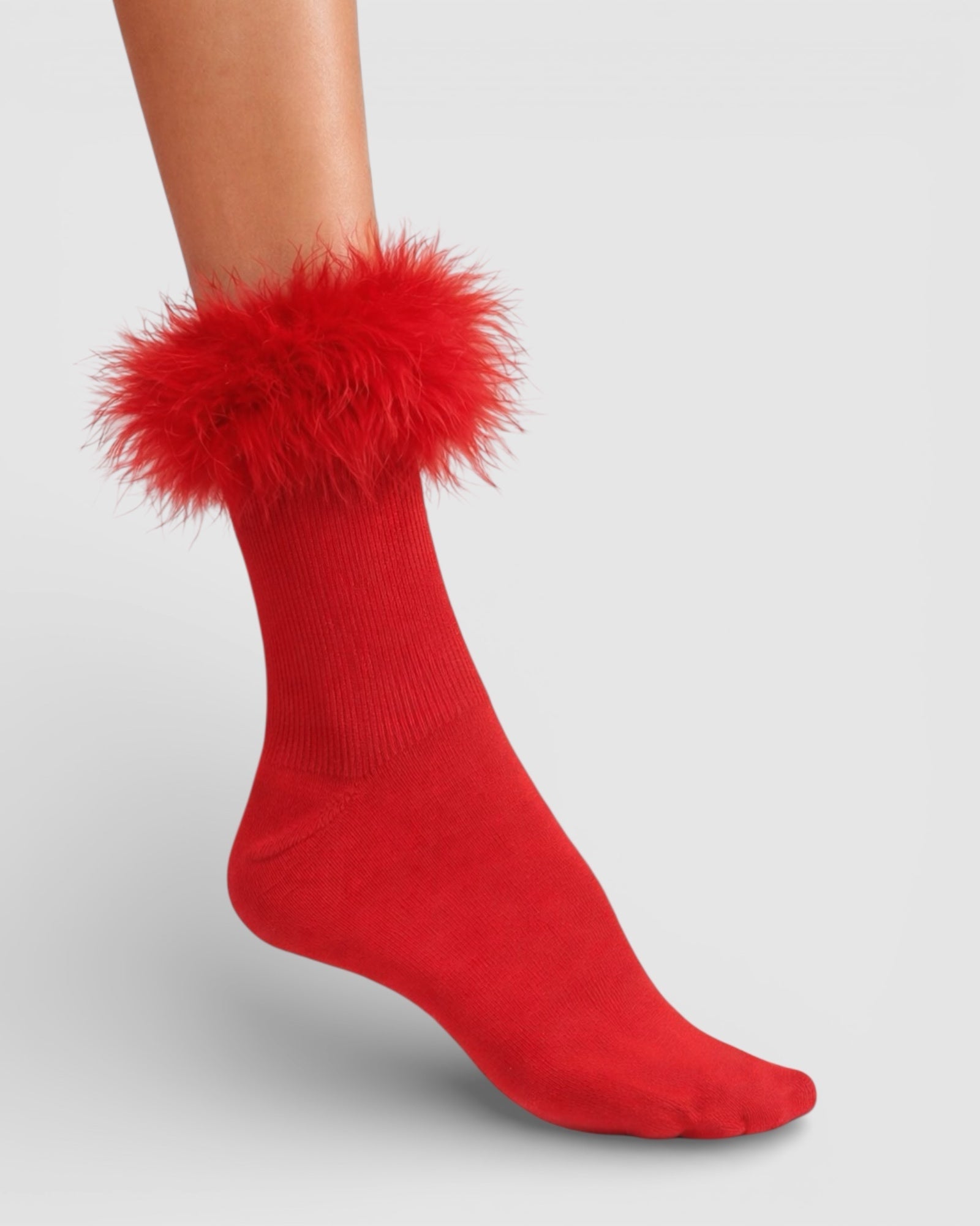 Frou-Frou Faux Fur Trim Combed Cotton Socks