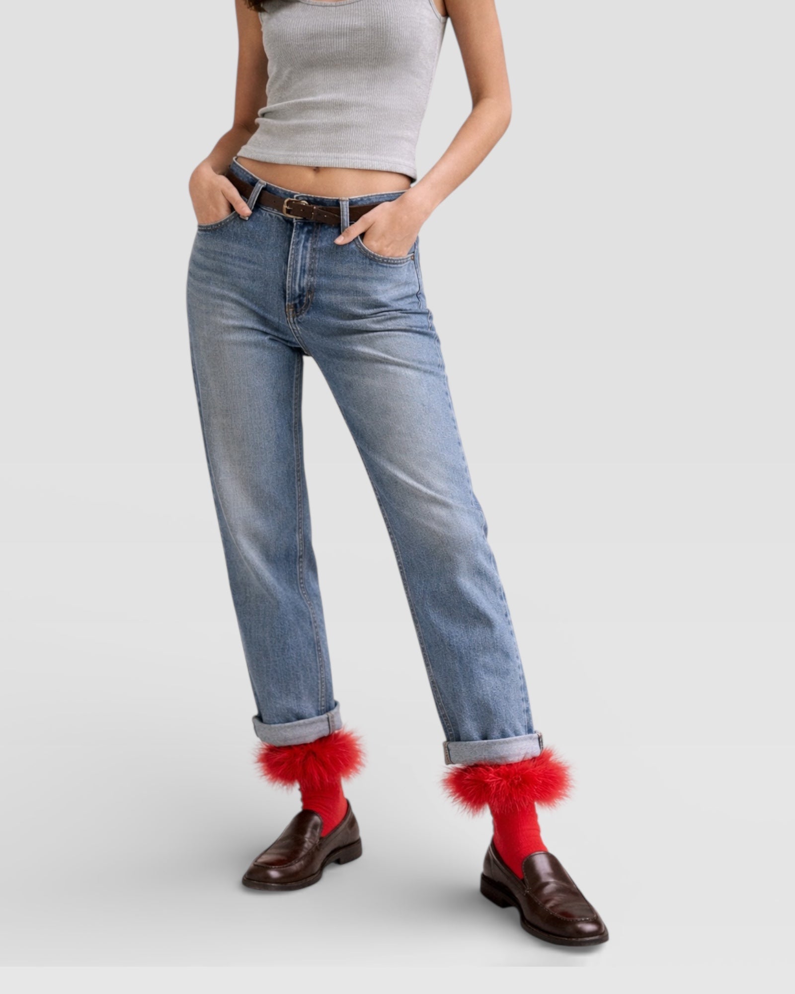 Frou-Frou Faux Fur Trim Combed Cotton Socks