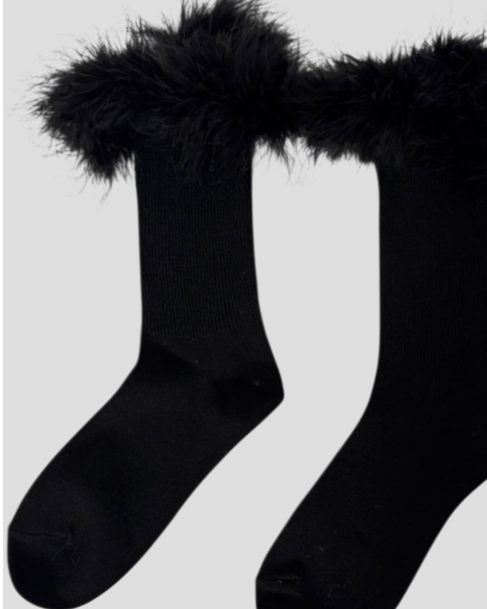 Frou-Frou Faux Fur Trim Combed Cotton Socks