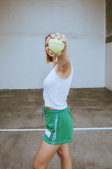 Women's Court Shorts in French Terry in Grey and Green