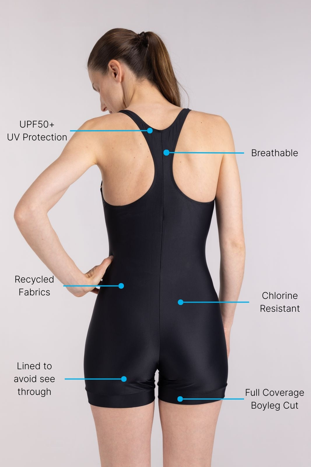 One Piece Swimsuit Boyleg Cut ― Black
