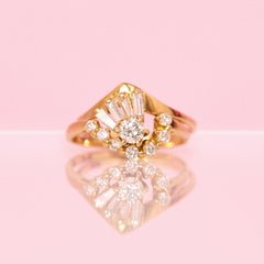 18ct Gold Baguette and Round Diamond Ring Set