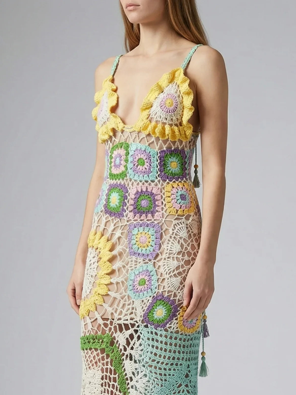 Octavia Crochet Party Dress Multi-Coloured