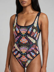 Oceanus X Zandra Rhodes Dreamy Dreamy One Piece Shell Swimsuit Black - Stock