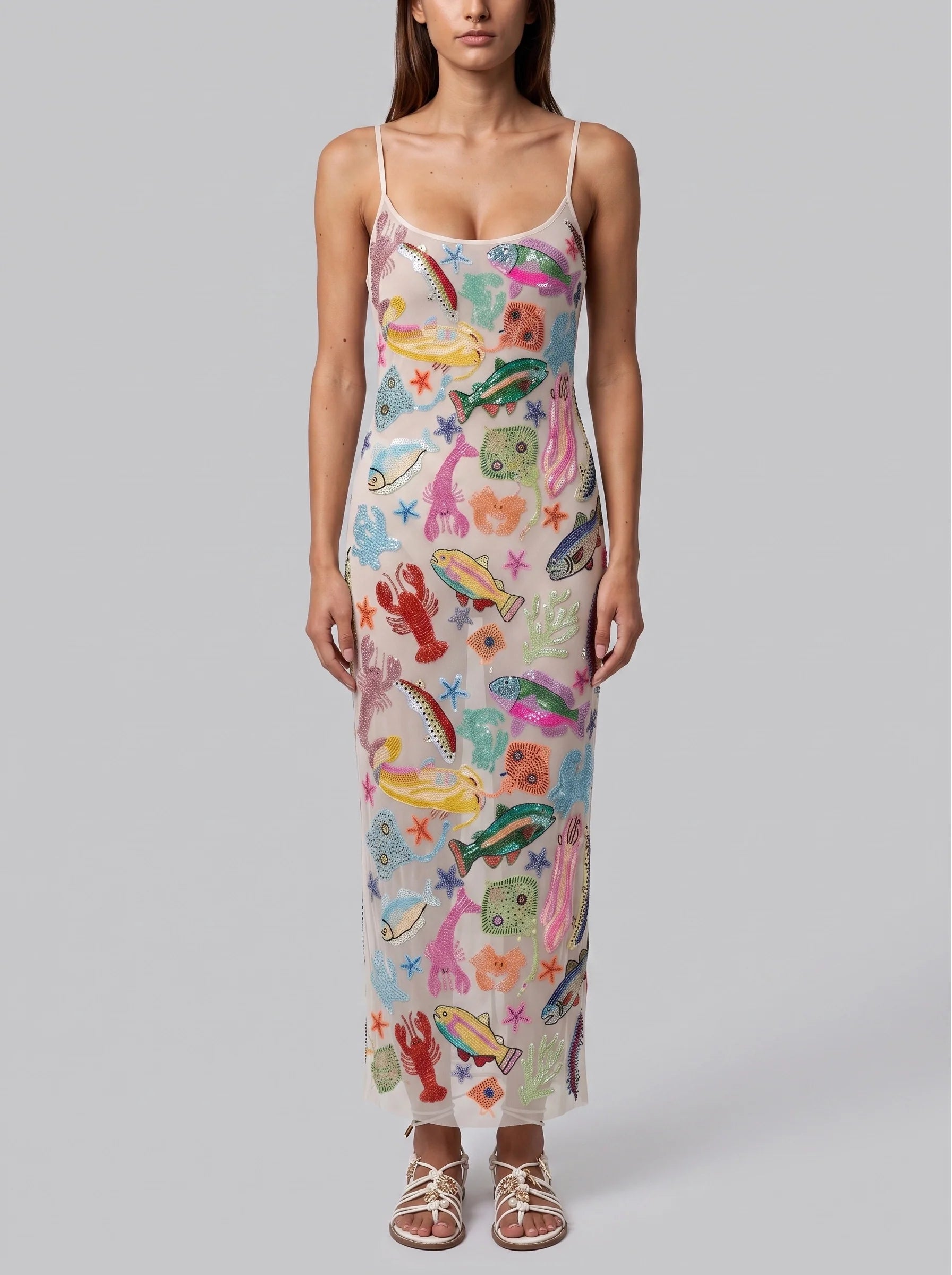 Arizona Long Dress Maxi Thin Strap Sheer