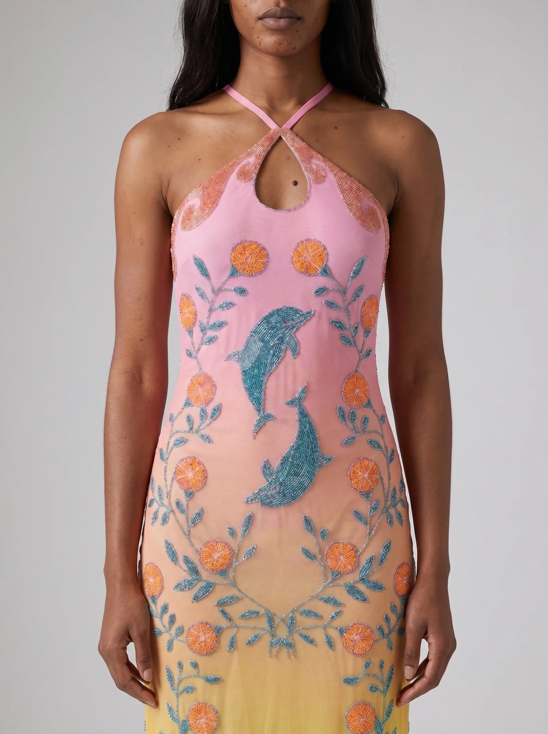 Dolphin Hand Beaded Maxi Dress