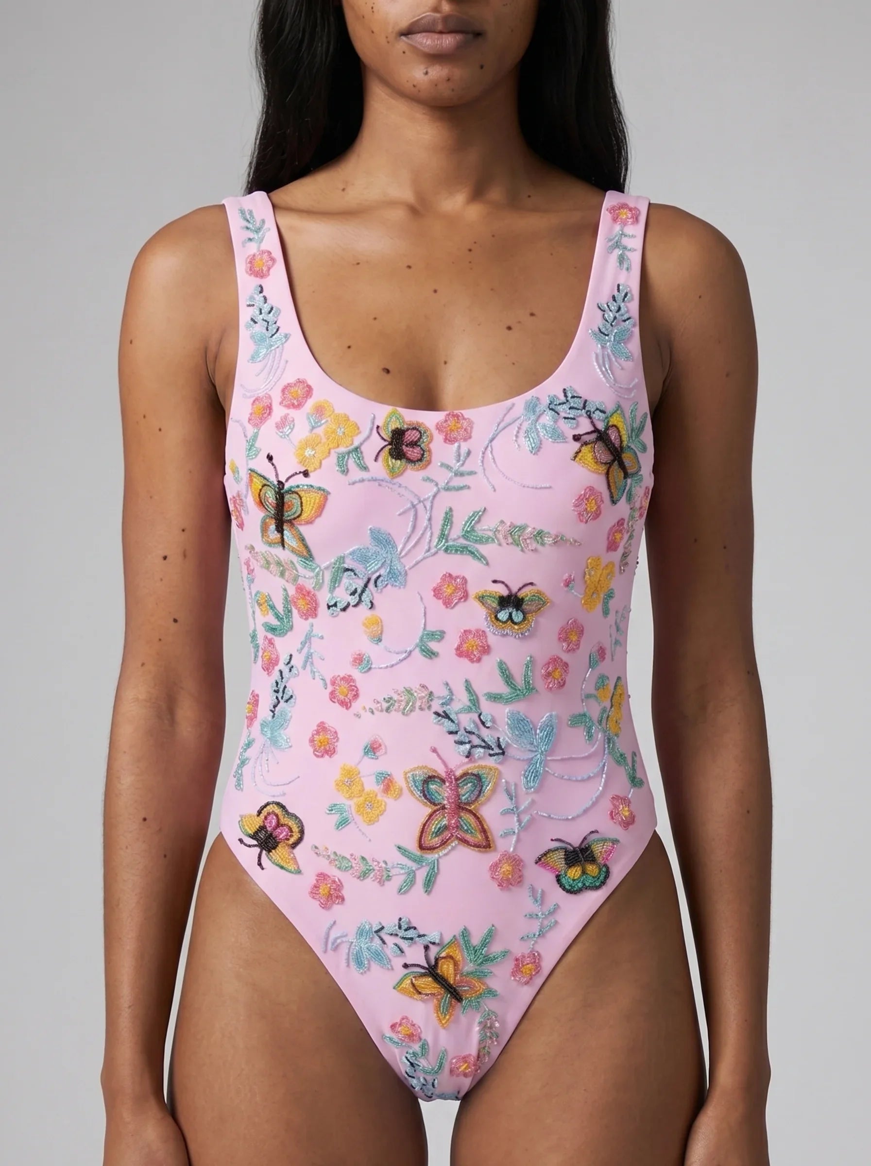 Alabama Floral Hand Embroidered One Piece Swimsuit