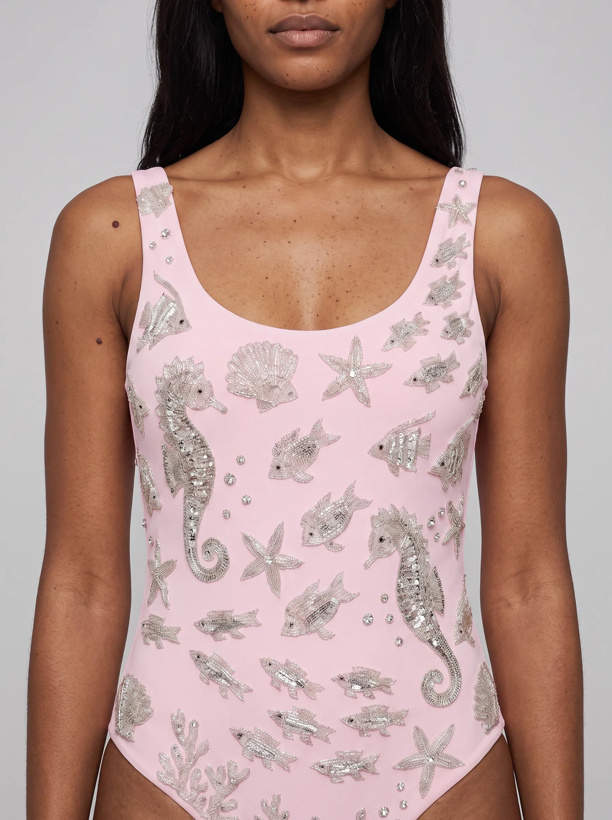 Coraline Hand Beaded Pink Swimsuit